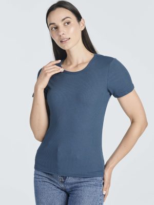 4 Pack: Women's Ribbed Knit Short Sleeve Crew Neck T-Shirt (Available in Plus)