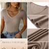 3 Pack Women's Short Sleeve Cotton T-Shirts V Neck Ribbed Slim Fit Tops Ladies' Casual Summer Basic Tee